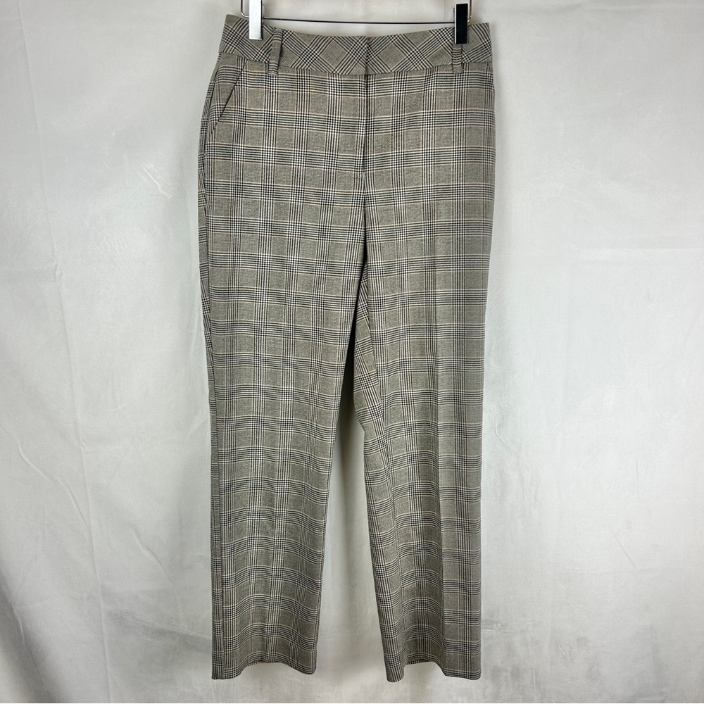 REITMANS Signature Plaid Straight Leg Trousers Size 4 Petite Ankle Length Brown‎